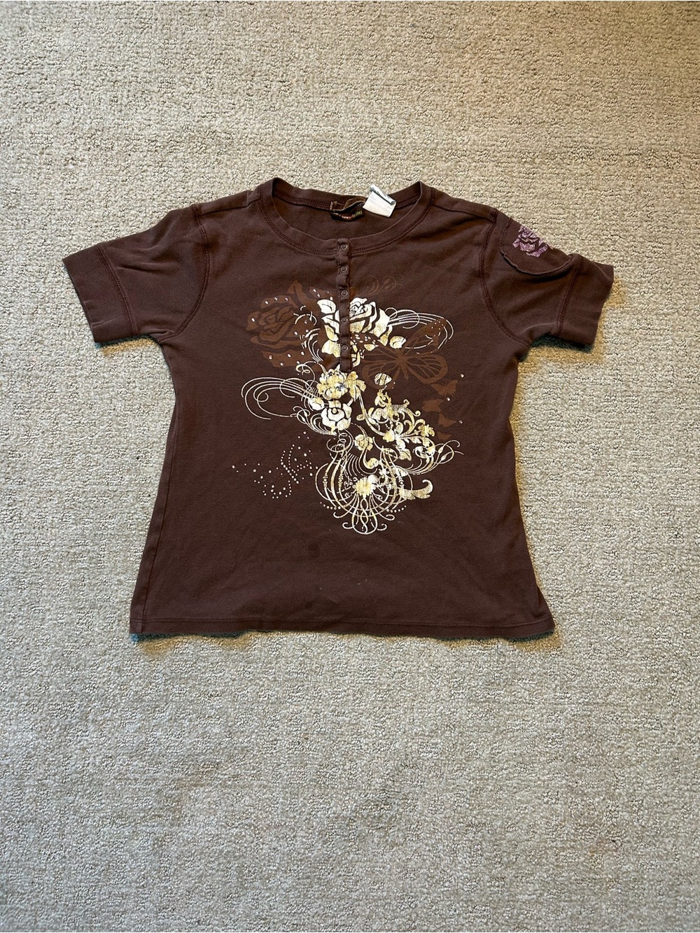 Vintage Mary Kate & Ashley Grunge Women’s Snap Button Brown Y2K Top Size 14/16